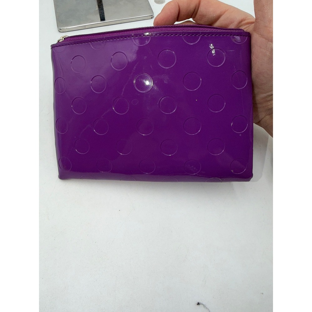 Kate Spade Purple Patent Leather Polka Dot Embossed Cosmetic Pouch Makeup Bag - Picture 7 of 8